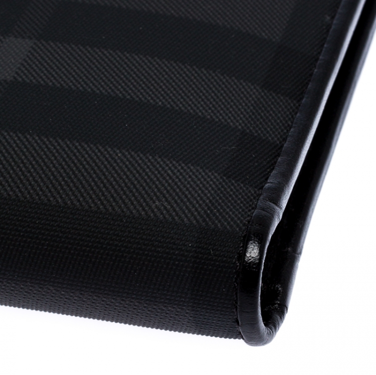 Pre Owned Burberry Black Beat Check Coated Canvas and Leather Bifold Wallet