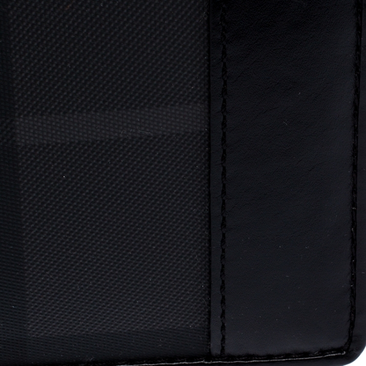 Pre Owned Burberry Black Beat Check Coated Canvas and Leather Bifold Wallet