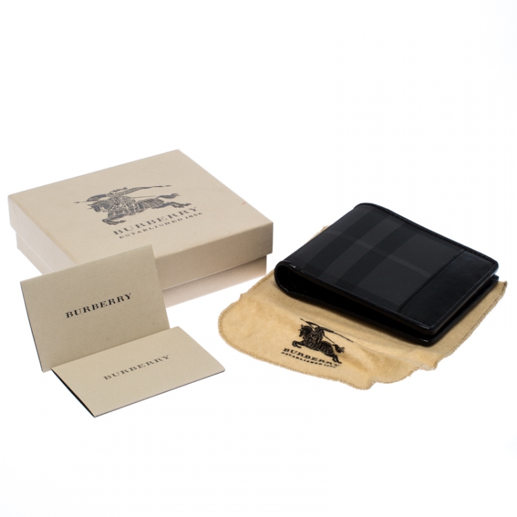 Pre Owned Burberry Black Beat Check Coated Canvas and Leather Bifold Wallet