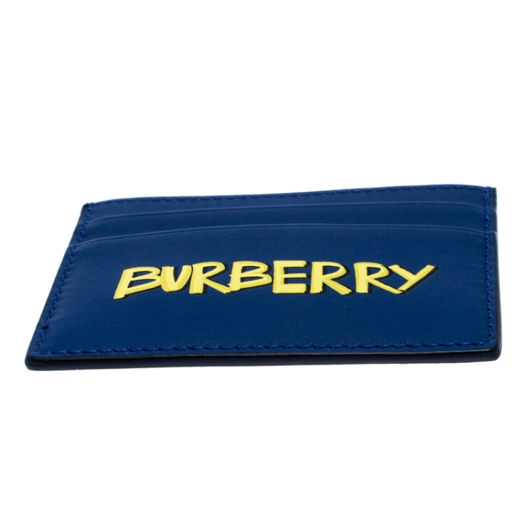 Pre Owned Burberry Blue Leather Graffiti Print Card Case