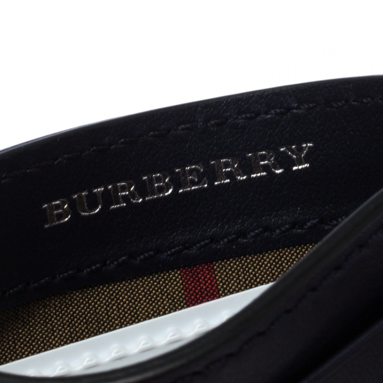 Pre Owned Burberry Navy Blue Perforated Leather Sandon Card Holder