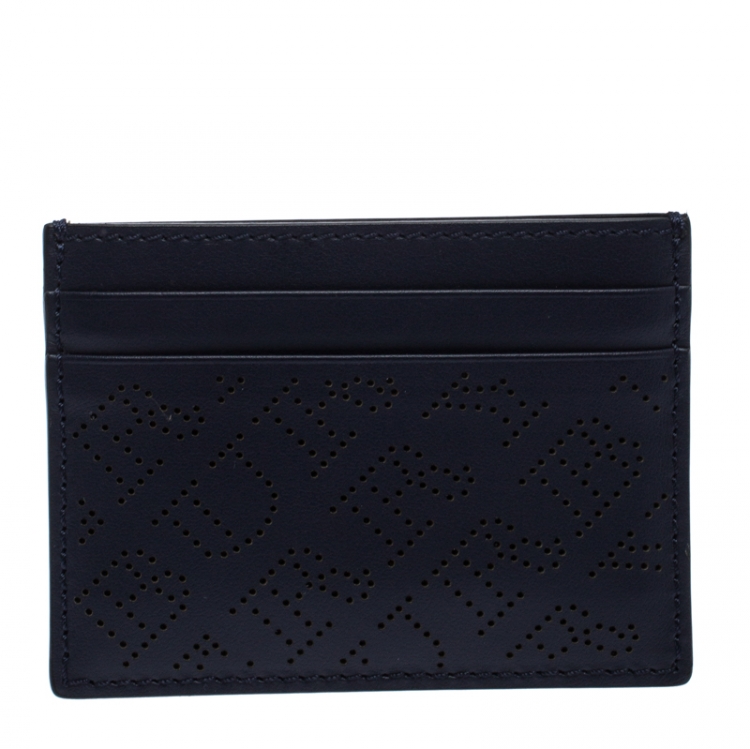 Pre Owned Burberry Navy Blue Perforated Leather Sandon Card Holder
