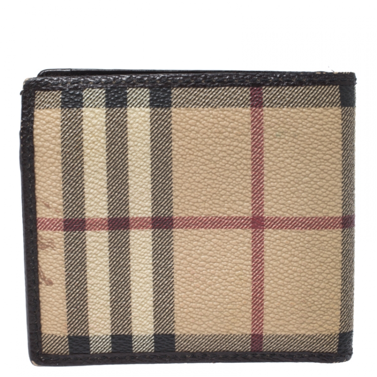 Pre Owned Burberry Beige/Brown Haymarket Check Coated Canvas Bifold Wallet