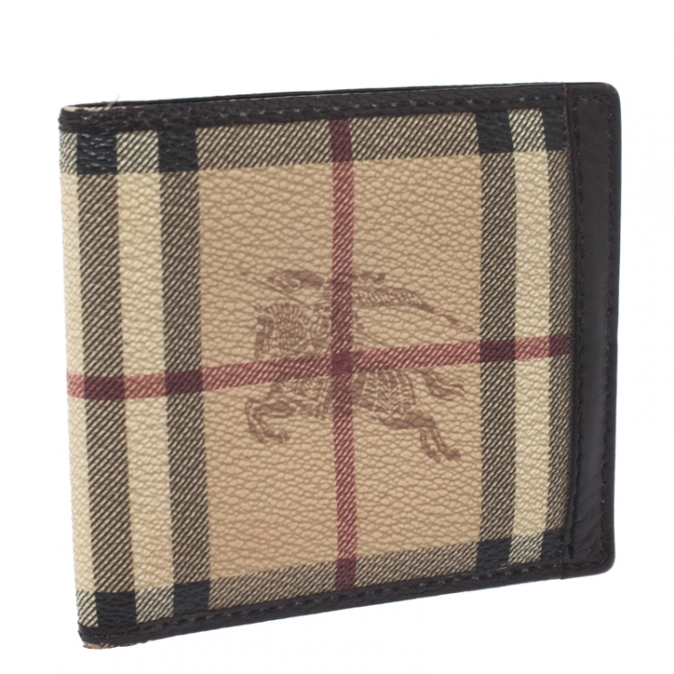 Pre Owned Burberry Beige/Brown Haymarket Check Coated Canvas Bifold Wallet