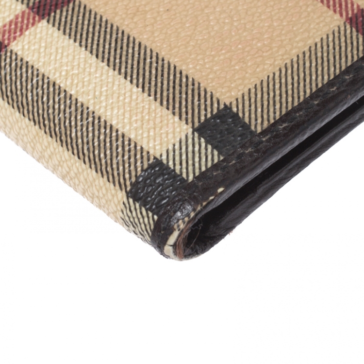 Pre Owned Burberry Beige/Brown Haymarket Check Coated Canvas Bifold Wallet