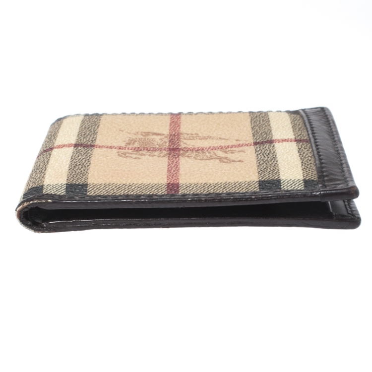 Pre Owned Burberry Beige/Brown Haymarket Check Coated Canvas Bifold Wallet