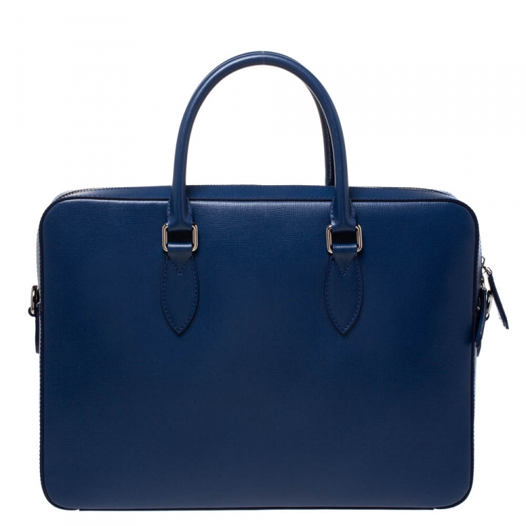 Pre Owned Burberry Deep Blue Leather Hambleton Briefcase