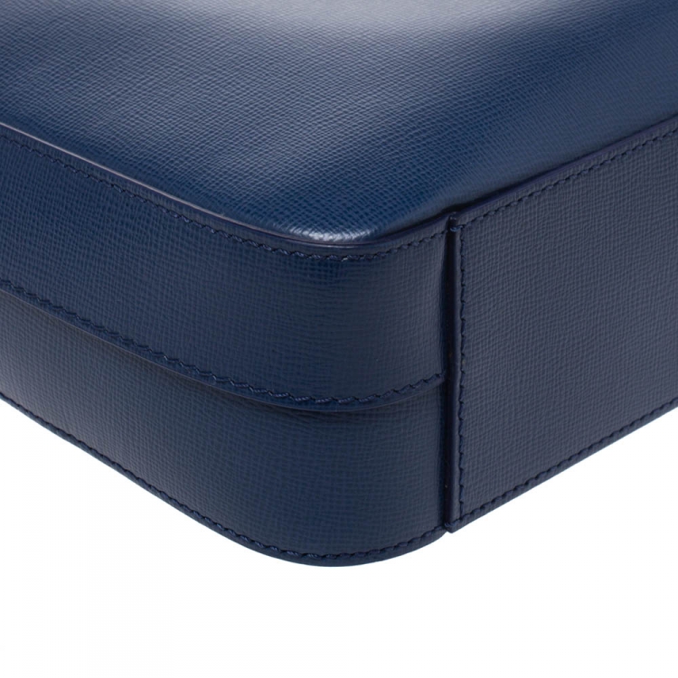 Pre Owned Burberry Deep Blue Leather Hambleton Briefcase