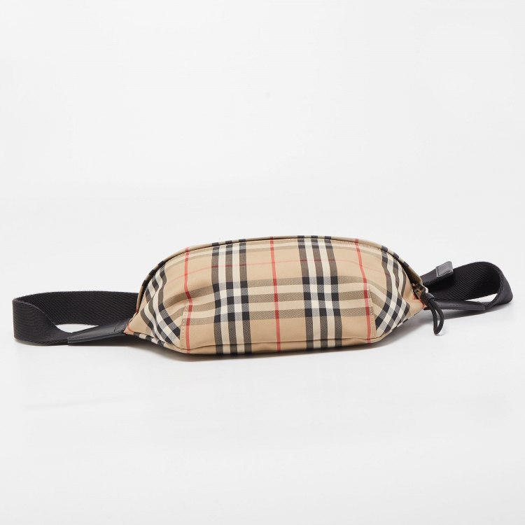 Pre Owned Burberry Beige/Black Vintage Check Fabric and Leather Sonny Bum Bag