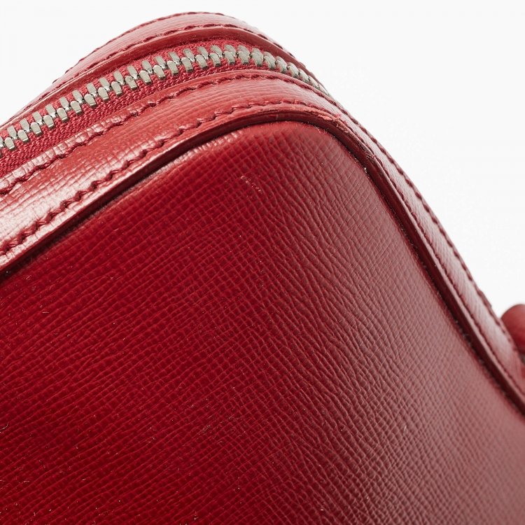 Pre Owned Burberry Red/Black Leather Hambleton Briefcase Bag