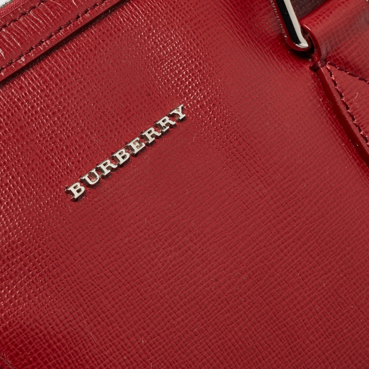 Pre Owned Burberry Red/Black Leather Hambleton Briefcase Bag