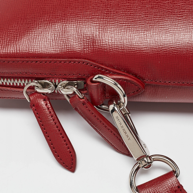 Pre Owned Burberry Red/Black Leather Hambleton Briefcase Bag