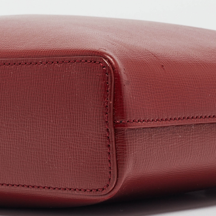 Pre Owned Burberry Red/Black Leather Hambleton Briefcase Bag