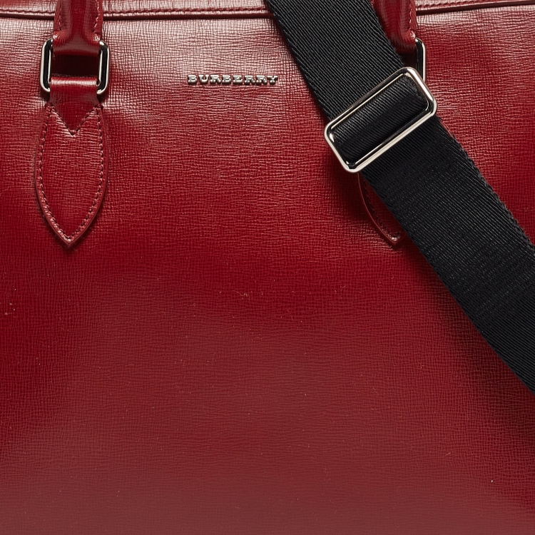 Pre Owned Burberry Red/Black Leather Hambleton Briefcase Bag