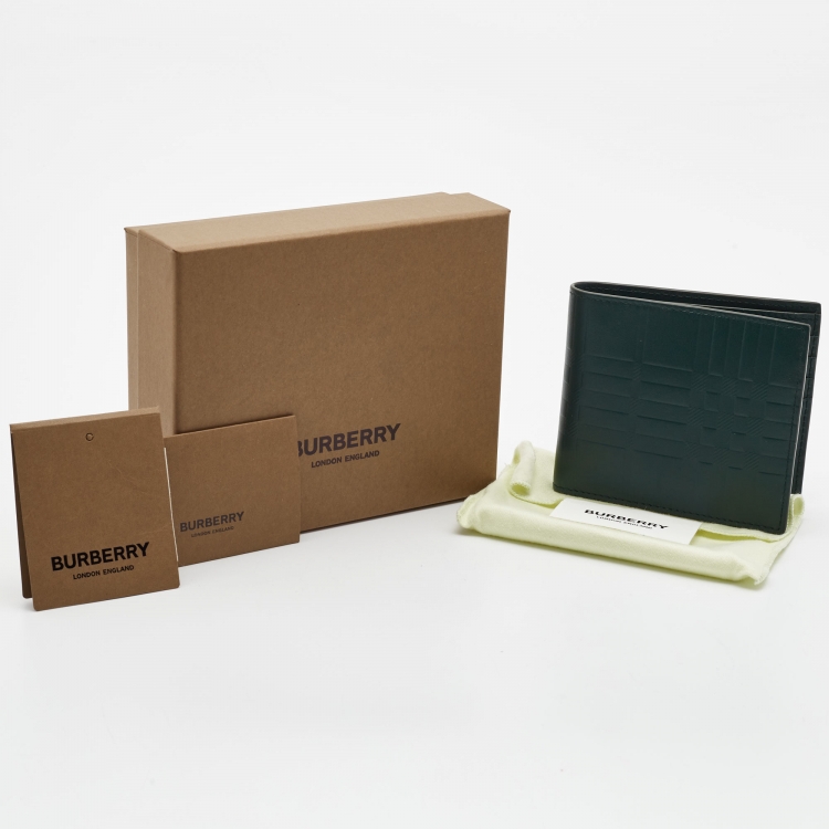 Pre Owned Burberry Green Embossed Check Leather CC Bill8 Wallet
