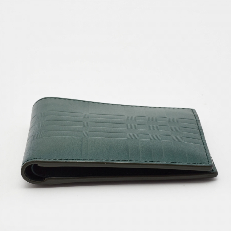 Pre Owned Burberry Green Embossed Check Leather CC Bill8 Wallet