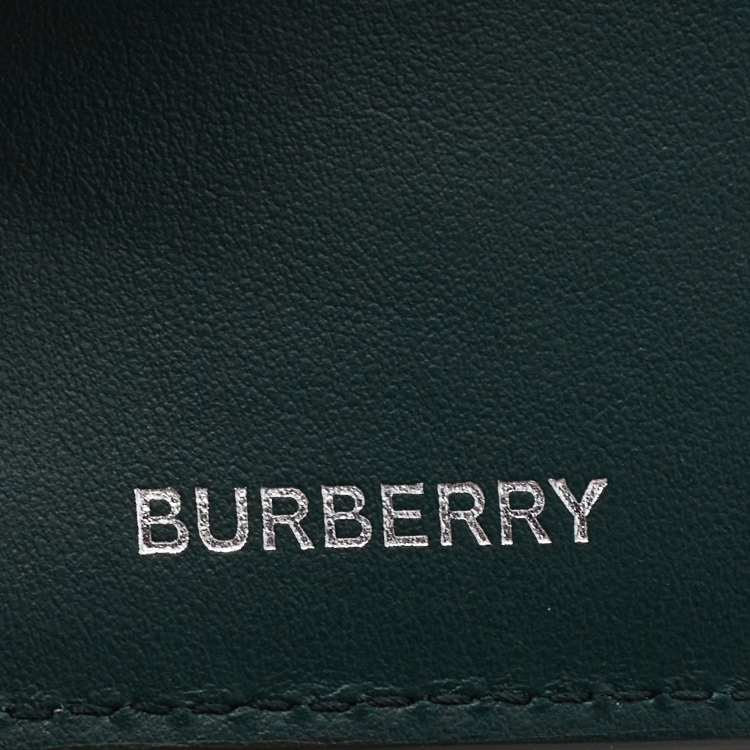 Pre Owned Burberry Green Embossed Check Leather CC Bill8 Wallet