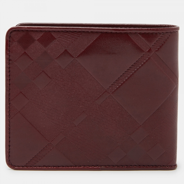 Pre Owned Burberry Red Leather Bifold Wallet