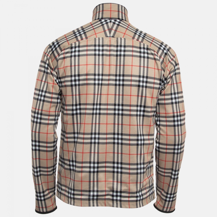 Pre Owned Burberry Beige Nova Checks Knit Zip Front Jacket XS