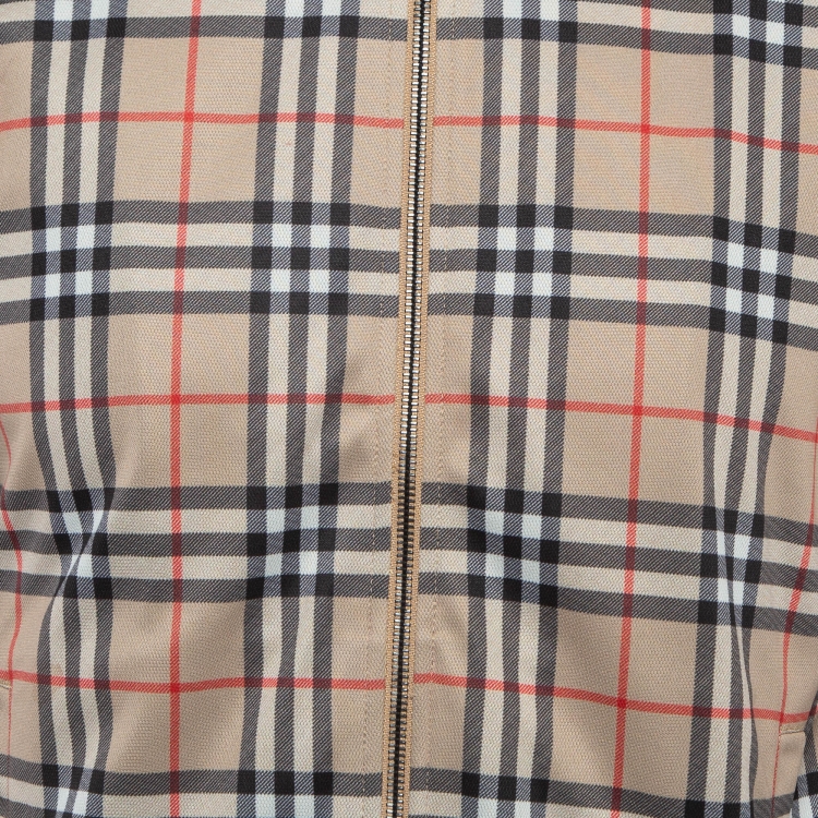 Pre Owned Burberry Beige Nova Checks Knit Zip Front Jacket XS