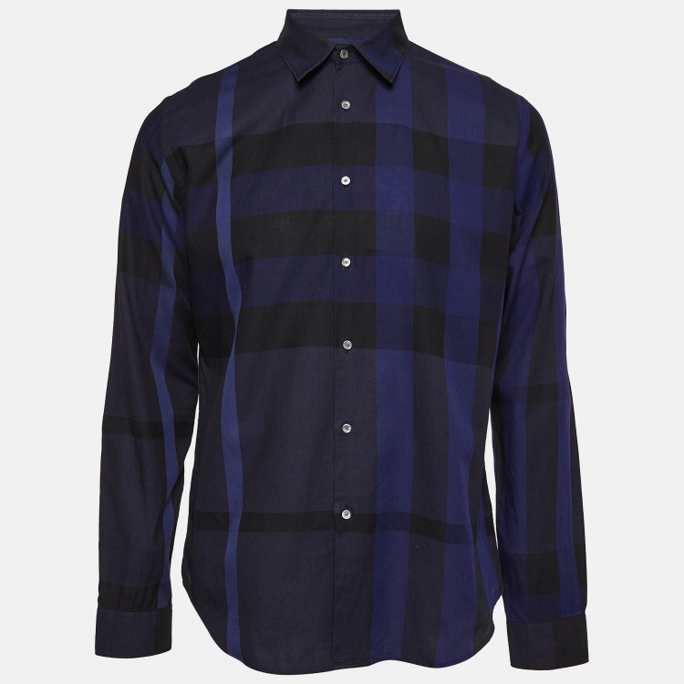 Pre Owned Burberry Blue Plaid Cotton Full Sleeves Shirt XL