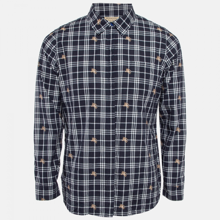 Pre Owned Burberry Blue Equestrian Knight Check Cotton Shirt L