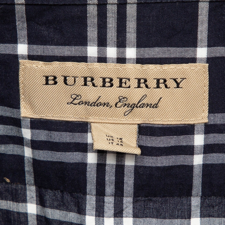 Pre Owned Burberry Blue Equestrian Knight Check Cotton Shirt L