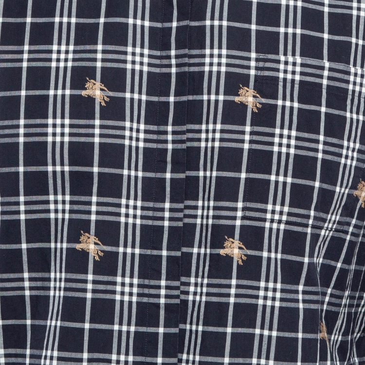 Pre Owned Burberry Blue Equestrian Knight Check Cotton Shirt L