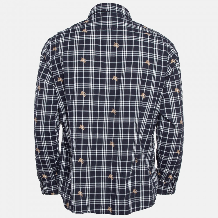 Pre Owned Burberry Blue Equestrian Knight Check Cotton Shirt L
