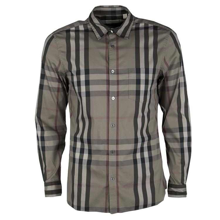 Burberry Brit Olive Green Checked Button Front Long Sleeve Shirt M Burberry  | TLC