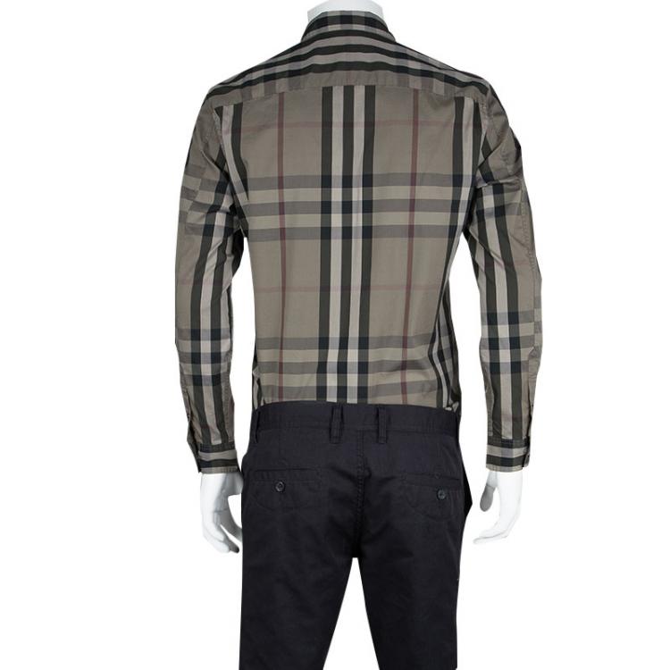 Pre Owned Burberry Brit Olive Green Checked Button Front Long Sleeve Shirt M