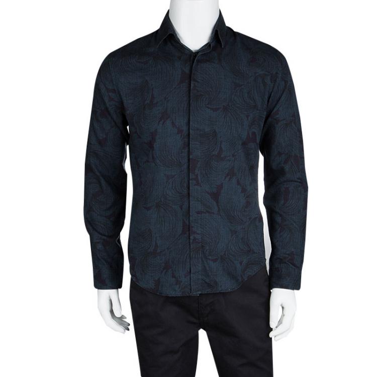 Pre Owned Burberry London Navy Blue Abstract Print Southbrook Shirt M