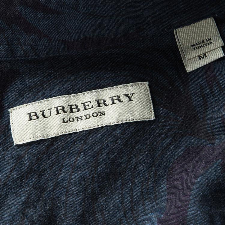 Pre Owned Burberry London Navy Blue Abstract Print Southbrook Shirt M
