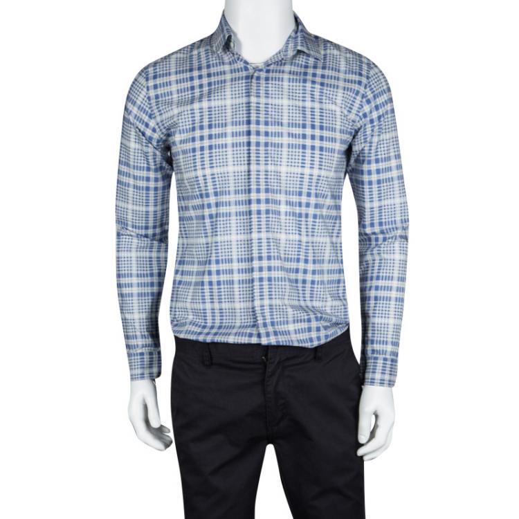 Pre Owned Burberry London Blue Plaid Checked Cotton Long Sleeve Shirt M