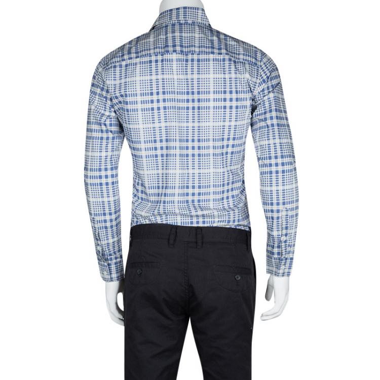 Pre Owned Burberry London Blue Plaid Checked Cotton Long Sleeve Shirt M
