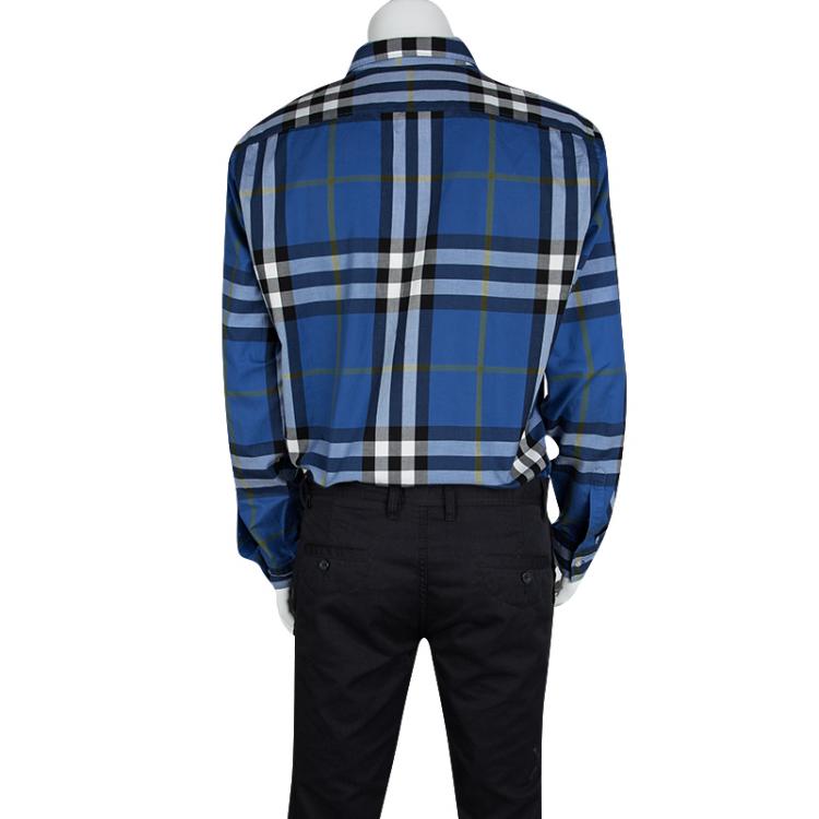 Pre Owned Burberry Brit Blue Checked Cotton Long Sleeve Buttondown Shirt XL