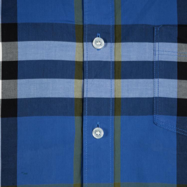 Pre Owned Burberry Brit Blue Checked Cotton Long Sleeve Buttondown Shirt XL