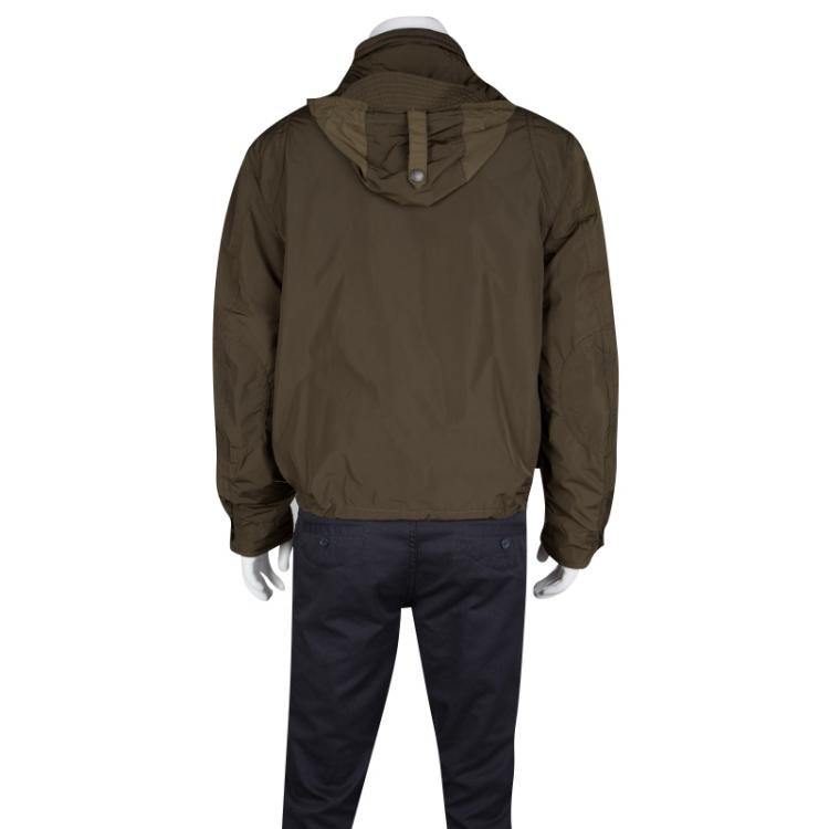 Pre Owned Burberry Brit Olive Green Rib Trim Hooded Zip Front Jacket M