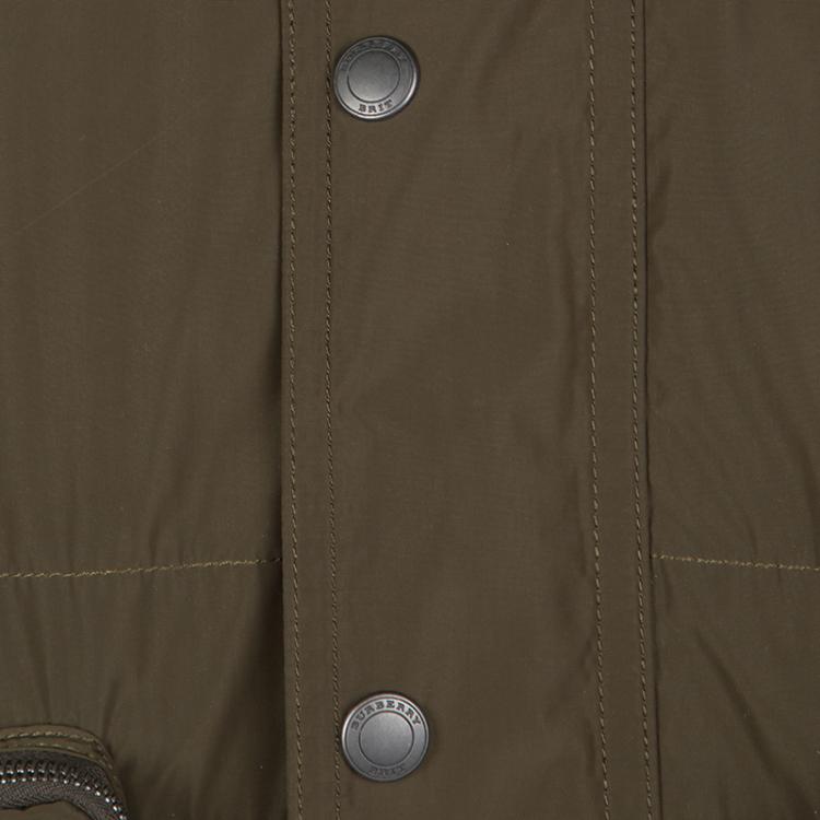 Pre Owned Burberry Brit Olive Green Rib Trim Hooded Zip Front Jacket M