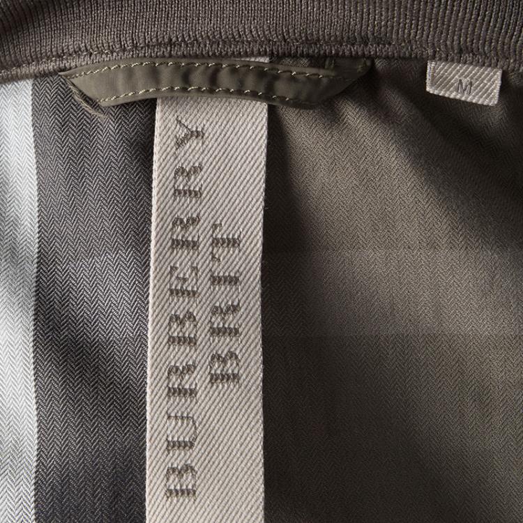 Pre Owned Burberry Brit Olive Green Rib Trim Hooded Zip Front Jacket M