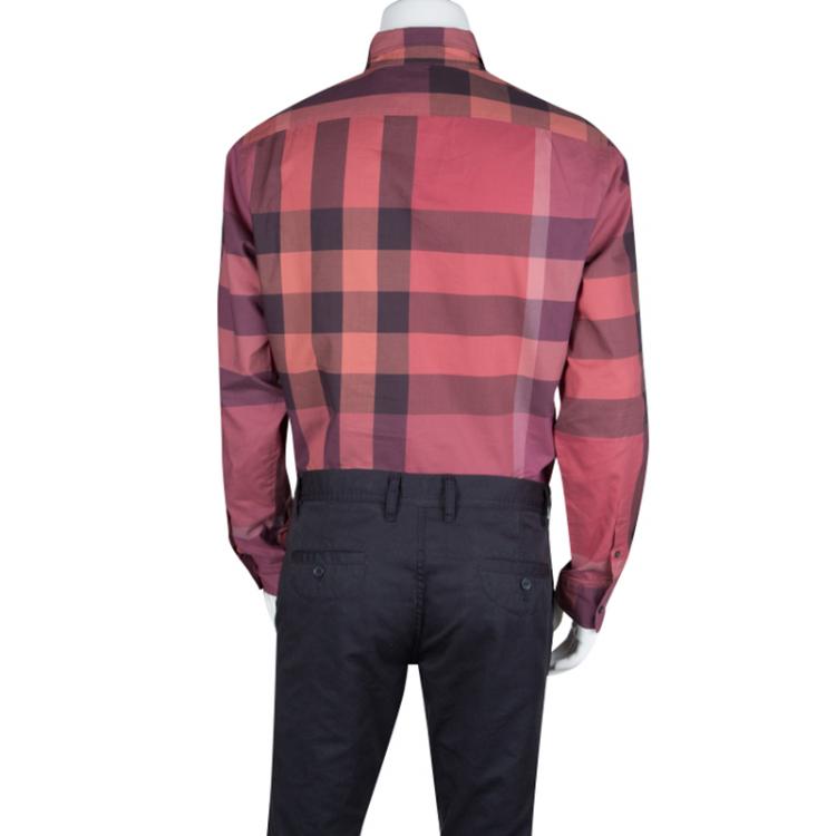 Pre Owned Burberry Brit Multicolor Checked Cotton Long Sleeve Button Down Shirt L