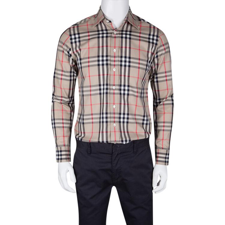 Burberry London Beige Nova Check Cotton Long Sleeve Button Front Shirt S  Burberry | TLC