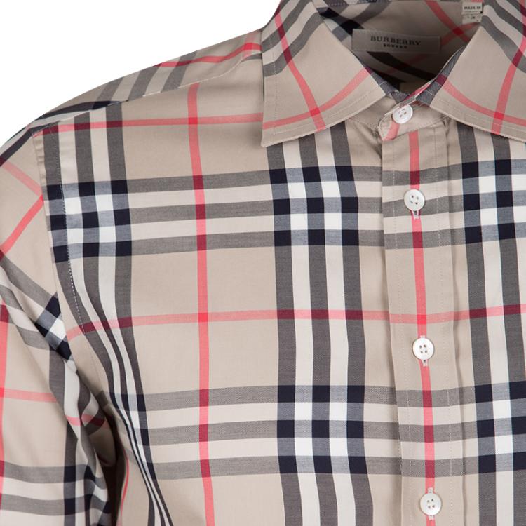 Pre Owned Burberry London Beige Nova Check Cotton Long Sleeve Button Front Shirt S