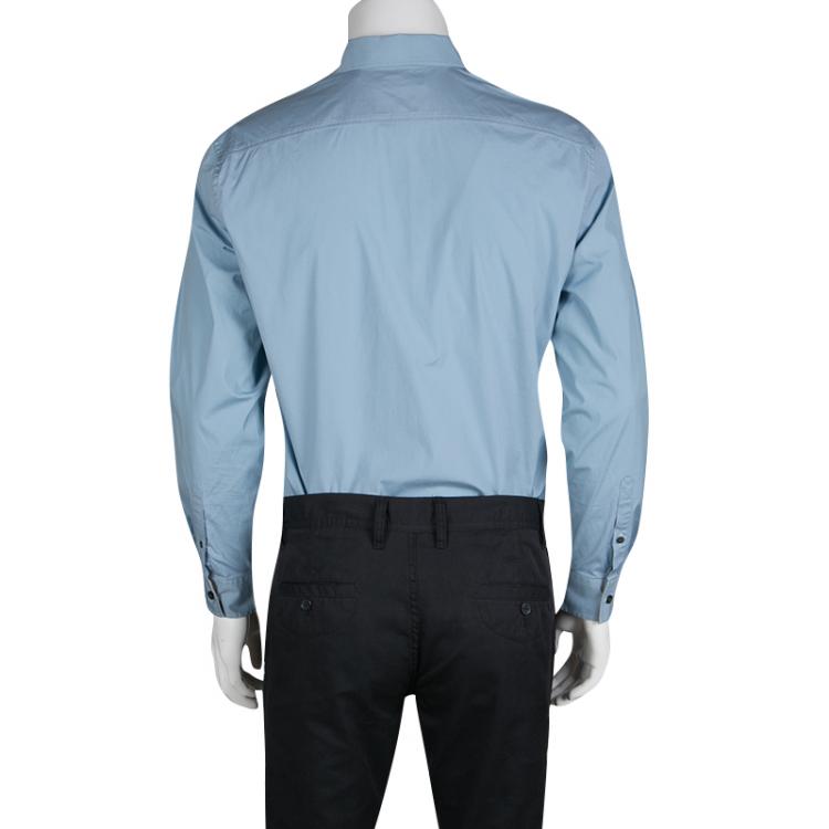 Pre Owned Burberry Brit Pale Blue Cotton Long Sleeve Button Front Shirt M