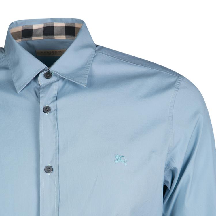 Pre Owned Burberry Brit Pale Blue Cotton Long Sleeve Button Front Shirt M