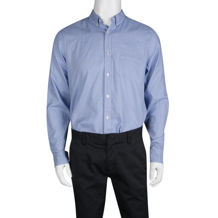 Pre Owned Burberry Brit Blue and White Houndstooth Pattern Long Sleeve Button Down Shirt L