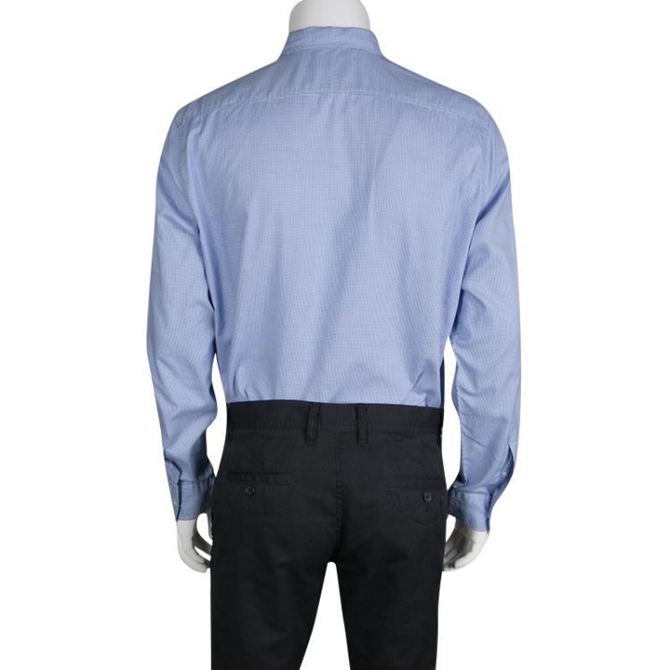 Pre Owned Burberry Brit Blue and White Houndstooth Pattern Long Sleeve Button Down Shirt L