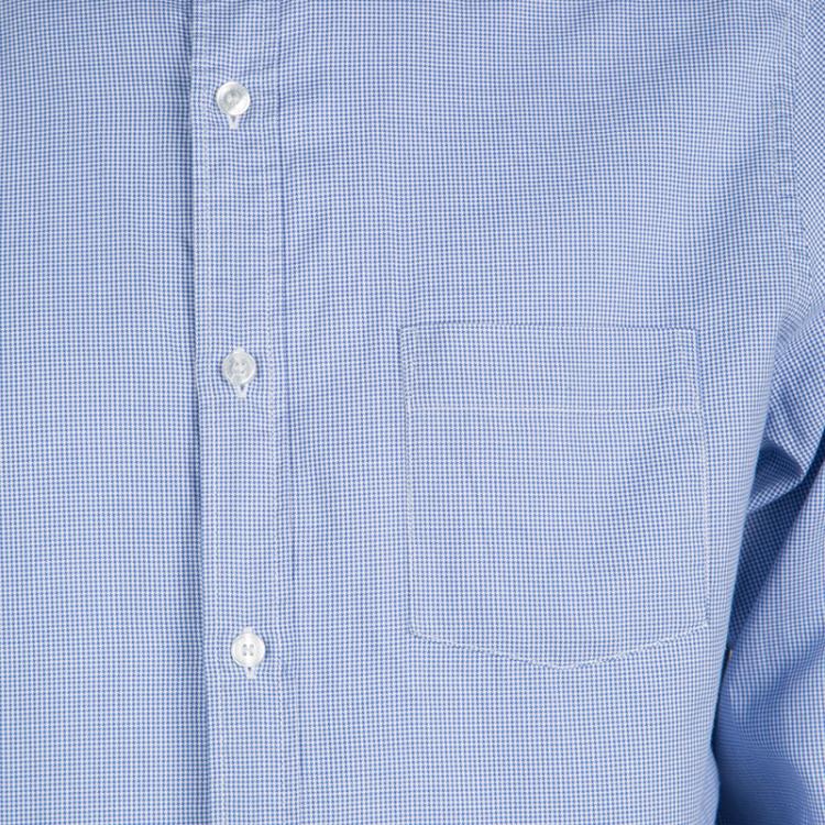 Pre Owned Burberry Brit Blue and White Houndstooth Pattern Long Sleeve Button Down Shirt L