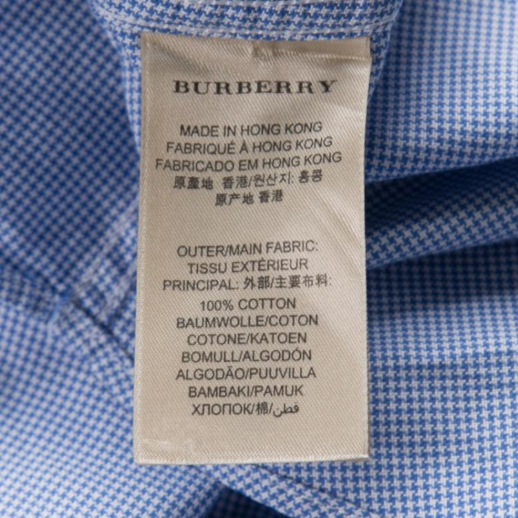 Pre Owned Burberry Brit Blue and White Houndstooth Pattern Long Sleeve Button Down Shirt L