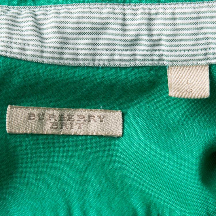مملوكة مسبقًا Burberry Brit Green Cotton Knit Long Sleeve Button Down Shirt L